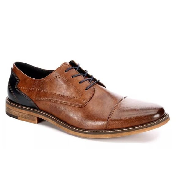 Restoration Lowry Men's Cognac Oxford Stacked Heel Dress Shoes - Picture 1 of 7